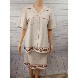 Villager Sport Outfit Set Shirt Skirt Beaded Cotton Linen Sz L New NWT